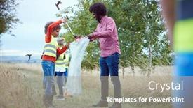  Presentation with team leader - Beautiful presentation design featuring adult-team-leader-with-group backdrop and a gray colored foreground