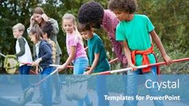  Presentation with team group - Beautiful presentation design featuring adult-team-leaders-show-group backdrop and a teal colored foreground