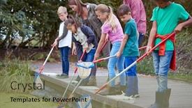  Presentation with team group - Colorful presentation enhanced with adult-team-leaders-show-group backdrop and a coral colored foreground