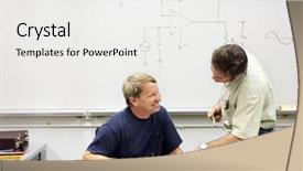  Presentation with student writing teacher - Cool new presentation design with adult technical college student smiling backdrop and a white colored foreground