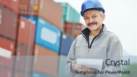  Presentation with container terminal - Beautiful theme featuring adult terminal cargo dock warehouse backdrop and a light blue colored foreground