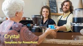  Presentation with waitress - Audience pleasing theme consisting of adult waitress with colleague serving backdrop and a tawny brown colored foreground