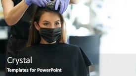  Presentation with coronavirus - Colorful presentation theme enhanced with adult-woman-at-hairdresser-wearing backdrop and a tawny brown colored foreground