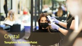  Presentation with coronavirus - Presentation design having adult-woman-at-hairdresser-wearing background and a tawny brown colored foreground