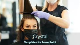  Presentation with medical protective wears - Cool new slide deck with adult-woman-at-hairdresser-wearing backdrop and a wine colored foreground