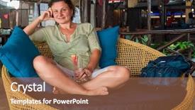  Presentation with summer drinking water - Presentation consisting of change mangement - adult woman drinking watermelon juice background and a coral colored foreground