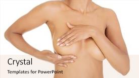  Presentation with breast cancer - Presentation consisting of adult woman examining her breast background and a coral colored foreground