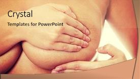  Presentation with breast cancer - Beautiful theme featuring adult woman examining her breast backdrop and a lemonade colored foreground