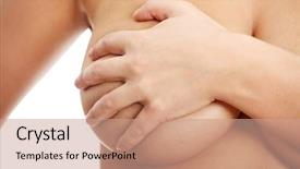  Presentation with breast cancer - Theme with adult woman examining her breast background and a  colored foreground