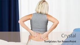  Presentation with backache - Cool new PPT layouts with adult woman feeling unewll suffering from backache pain backdrop and a lemonade colored foreground