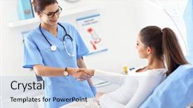  Presentation with doctor office - Audience pleasing theme consisting of adult woman having a visit backdrop and a  colored foreground