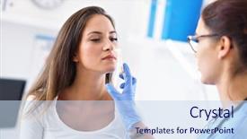  Presentation with female - Theme with adult woman having a visit background and a sky blue colored foreground