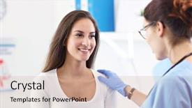  Presentation with doctor office - Cool new slides with adult woman having a visit backdrop and a coral colored foreground