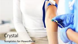  Presentation with blood collection tube production line of - PPT layouts featuring adult woman having blood collection background and a  colored foreground