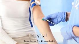  Presentation with doctor office - Theme enhanced with adult woman having blood collection background and a  colored foreground