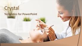  Presentation with beauty salon pedicured feet - Beautiful PPT theme featuring adult woman having eyelash extension backdrop and a sky blue colored foreground