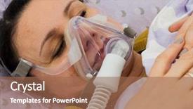  Presentation with hospital mask - PPT layouts consisting of adult woman in an oxygen background and a coral colored foreground