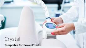  Presentation with beauty salon - Presentation theme enhanced with adult-woman-in-beauty-salon background and a sky blue colored foreground