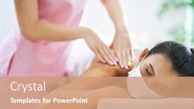  Presentation with relaxing - Colorful presentation design enhanced with adult-woman-in-mask-during backdrop and a coral colored foreground