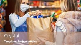  Presentation with grocery - Beautiful theme featuring adult-woman-in-medical-mask backdrop and a coral colored foreground