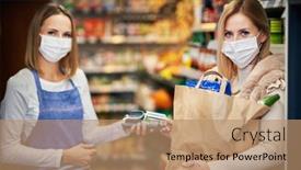  Presentation with grocery store - Cool new theme with adult-woman-in-medical-mask backdrop and a coral colored foreground