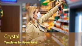  Presentation with woman pushing shopping trolley - Beautiful slides featuring adult-woman-in-medical-mask backdrop and a tawny brown colored foreground