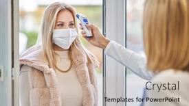 Presentation with temperature - PPT theme with adult-woman-in-medical-mask background and a soft green colored foreground
