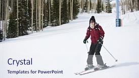  Presentation with interactive mobile learning - Slide deck featuring adult woman learning to ski background and a sky blue colored foreground