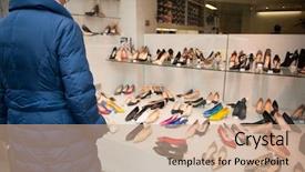  Presentation with wine shop and barrel - Slide deck featuring adult woman looking at shoes background and a coral colored foreground