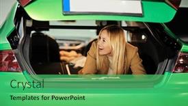  Presentation with parking lot - Slide deck consisting of adult-woman-lying-in-trunk background and a seafoam green colored foreground