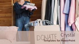  Presentation with living room - Presentation featuring adult-woman-packing-clothes background and a soft green colored foreground