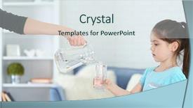  Presentation with water jug - Audience pleasing theme consisting of adult woman pouring water backdrop and a sky blue colored foreground