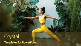  Presentation with pilates - PPT layouts enhanced with adult-woman-practices-yoga background and a tawny brown colored foreground