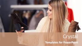  Presentation with boutique - Presentation design consisting of adult woman shopping for shoes in boutique in autumn background and a coral colored foreground
