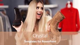  Presentation with boutique - Beautiful PPT theme featuring adult woman shopping for shoes in boutique in autumn backdrop and a coral colored foreground