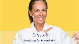  Presentation with kimono - Audience pleasing slide set consisting of adult woman wearing karate kimono backdrop and a sky blue colored foreground