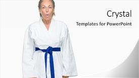  Presentation with kimono - Slide deck enhanced with adult woman wearing karate kimono background and a white colored foreground