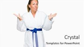  Presentation with kimono - Slide deck having adult woman wearing karate kimono background and a white colored foreground