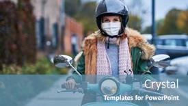  Presentation with masks - Slide set with adult-woman-wearing-masks background and a teal colored foreground