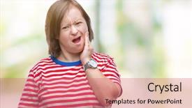  Presentation with dental down syndrome - Colorful slide deck enhanced with adult woman with down syndrome backdrop and a coral colored foreground