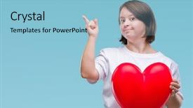  Presentation with down syndrom - Slide set enhanced with adult woman with down syndrome background and a light blue colored foreground