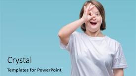  Presentation with down syndrome special education - PPT theme featuring adult woman with down syndrome background and a light blue colored foreground