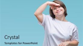  Presentation with far away - Presentation theme featuring adult woman with down syndrome background and a light blue colored foreground