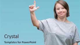  Presentation with down syndrome - Presentation theme featuring adult woman with down syndrome background and a light blue colored foreground