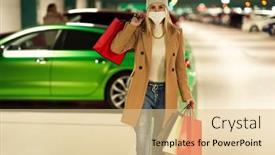  Presentation with parking lot - Slide deck consisting of adult-woman-with-shopping-bags background and a lemonade colored foreground