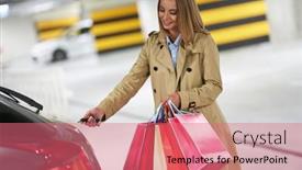  Presentation with parking lot - Amazing slide set having adult-woman-with-shopping-bags backdrop and a coral colored foreground