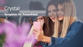  Presentation with women boutique - Cool new slide deck with adult women shopping for clothes in boutique in autumn backdrop and a gray colored foreground