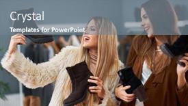  Presentation with women boutique - Presentation design with adult women shopping for shoes in boutique in autumn background and a gray colored foreground