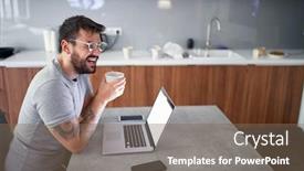  Presentation with business casual - Colorful theme enhanced with adult-young-male-with-beard backdrop and a violet colored foreground