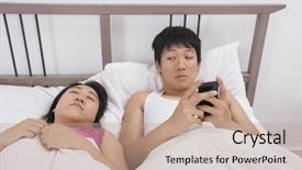  Presentation with cell - Cool new presentation theme with adultery - man using cell phone while backdrop and a coral colored foreground